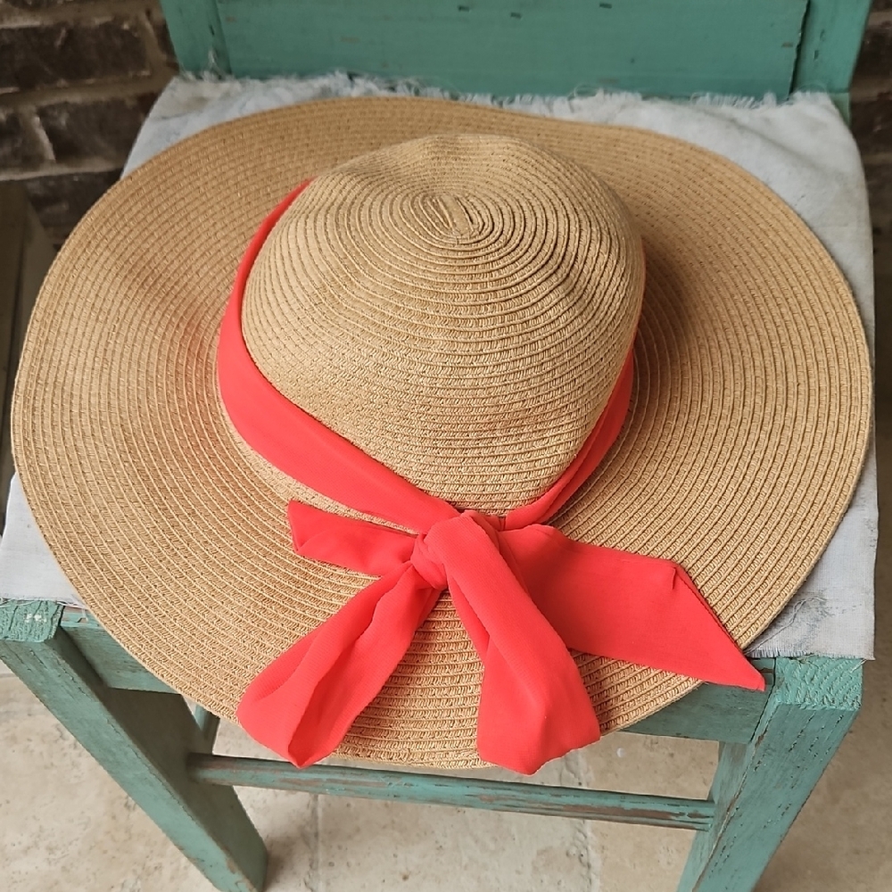 Haute Hippie UPF50 Wide Brim Sun Hat With Chiffon Ribbon